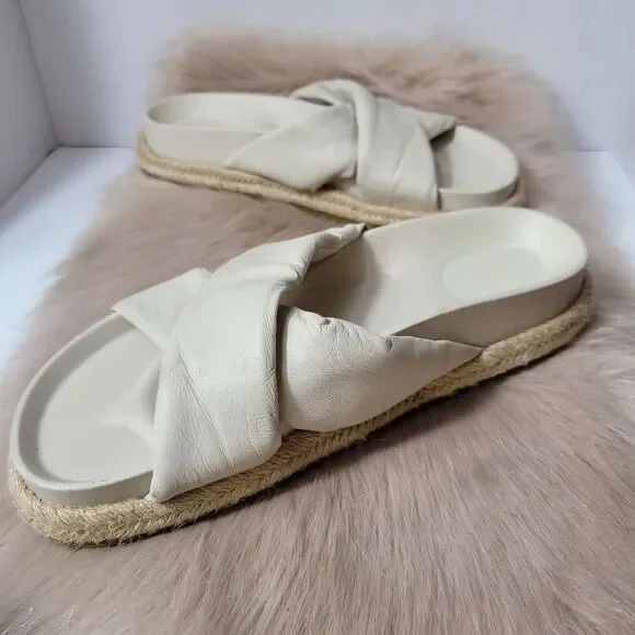 ZARA Beige Leather Slip On Cross Strap Espadrille Sandals Size 8.5 - Picture 7 of 8
